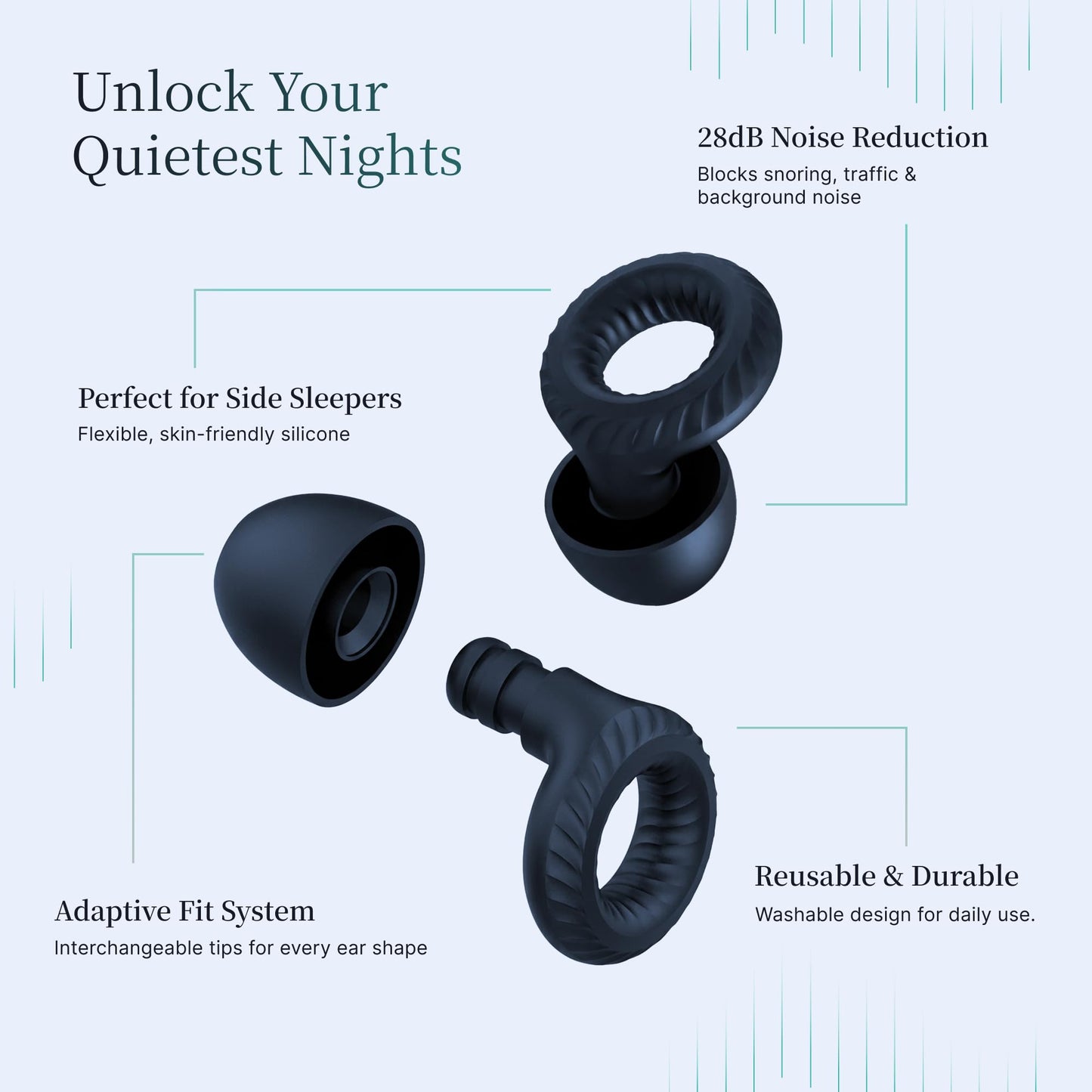 Nox Sleep Earplugs for Side Sleepers – Reusable Soft Silicone Ear Plugs for Sleeping – Comfortable Noise Reducing Earplugs for Snoring, Travel & Deep Sleep – 28dB Reusable Ear Plugs