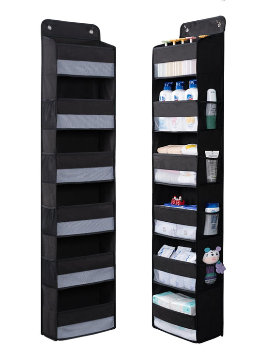 WishJazz Premium Over The Door Organizer 6 Large Pockets, 150D Extra Thick,50 lbs Hanging Organizer Storage, Behind Door Closet Organizer and Storage for Nursery, Bedroom, Bathroom, Black