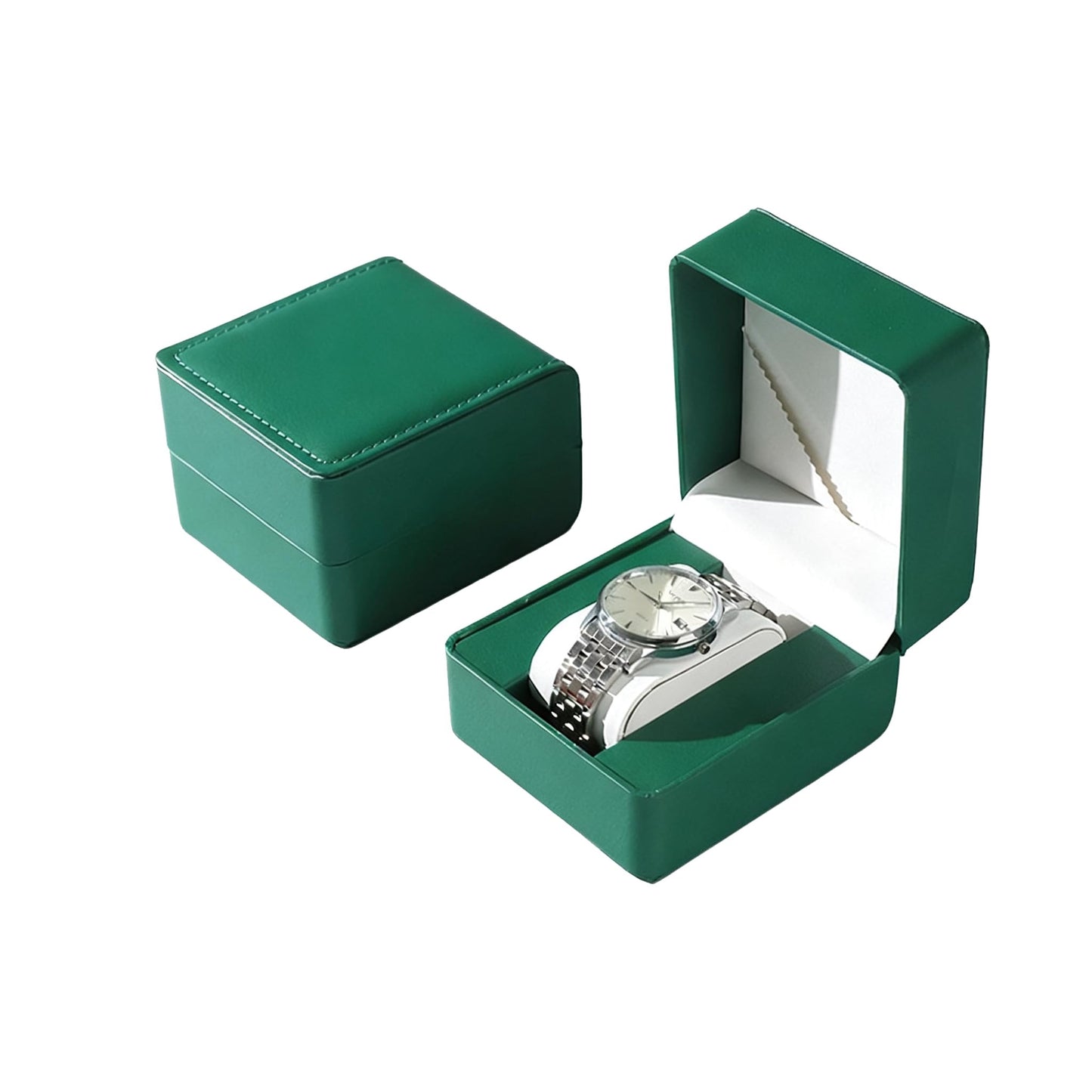 Noyulin Luxury Forest Green Leather Watch Box, Elegant Jewelry Display Case for Watches, Bracelets & Jewelry, Soft Artificial Leather with Oval Support, Durable & Lightweight Organizer Box (Green)