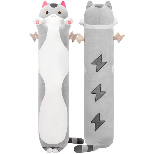 Mewaii 20” Long Cat Plush 5 Sizes, 120% Extra Filling Giant Plushness Kids Body Pillow, Kawaii Cute Grey Cat Stuffed Animals Plushies, Big Long Body Pillow Cat Plush Gift for Girls 20”