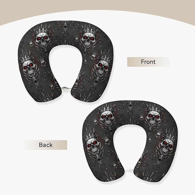 Breathable Neck Pillow for Sleeping Rest Nap King Cool Skull Dragon Tattoo Art, Airplanes/Car/Home Memory Foam Travel Cushion with Polyester Cover Washable for Women Men
