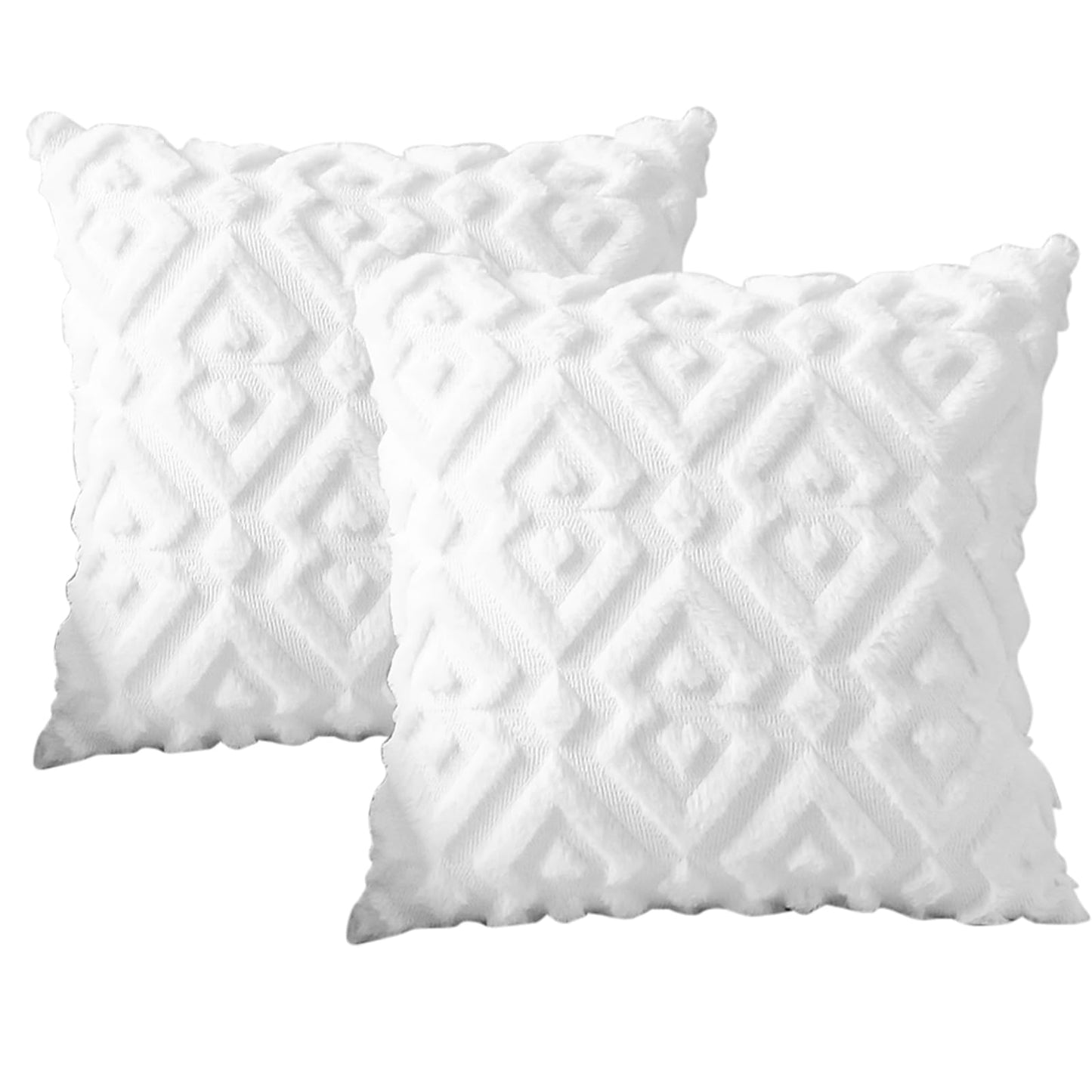 Artscope Pack of 2 Soft Plush Short Wool Velvet Decorative Throw Pillow Covers Luxury Style Cushion Covers European Pillow Shell for Sofa Bedroom Diamond Shape Pure White, 12x12 Inch