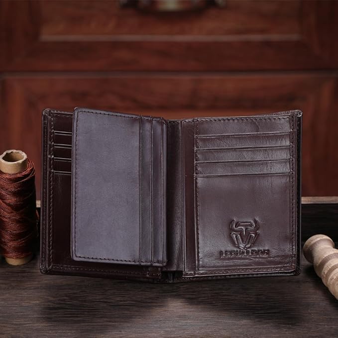 LEBULLBRO Genuine Leather Bifold Wallet RFID Blocking Wallet Large Capacity Purse Credit Card Holder for Men with 15 Card Slots (Grey)
