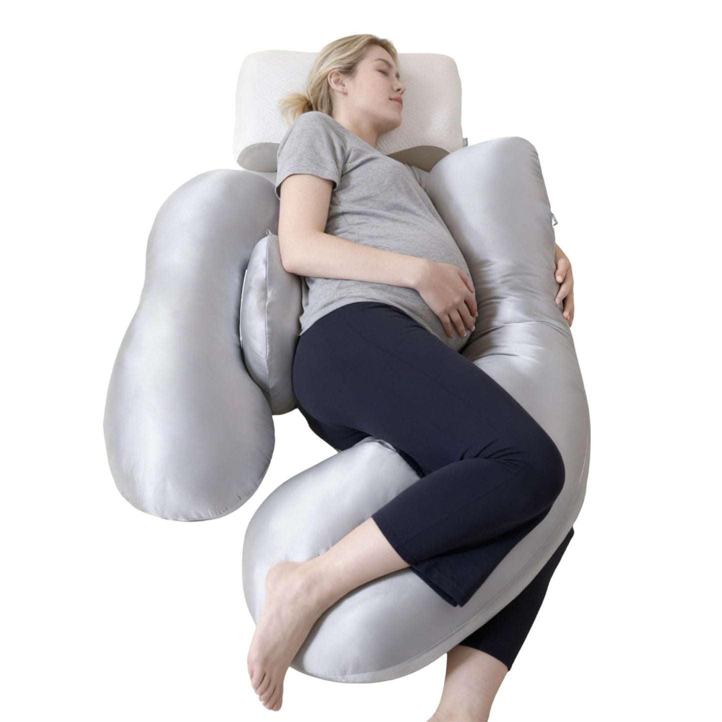 Pregnancy Pillows for Side Sleeping - Adjustable Belly & Back Support Pillow,H Shaped Full Body Maternity Pillow with Cooling Removable Cover, for Pregnant Women and Adults(Grey)