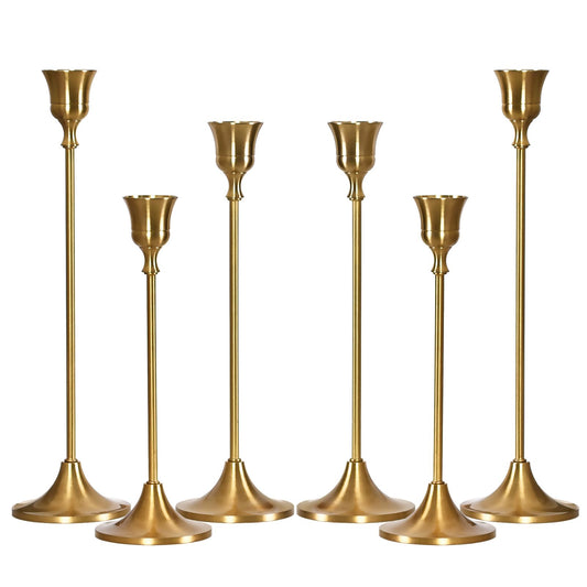 MENONEE Brass Gold Candlestick Holders Set of 6, Taper Candle Holder for Candlesticks, Antique Vintage Candle Stick Candle Holders for Table Centerpieces Mantel Wedding Home Christmas Decorations