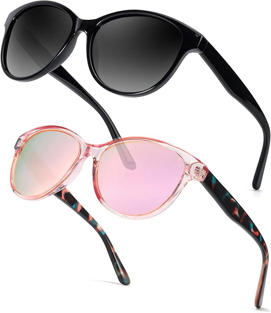 Myiaur Polarized Sunglasses for Women, Trendy Cat Eye Sun Glasses UV400 Protection Classic Retro Shade 2 Pack