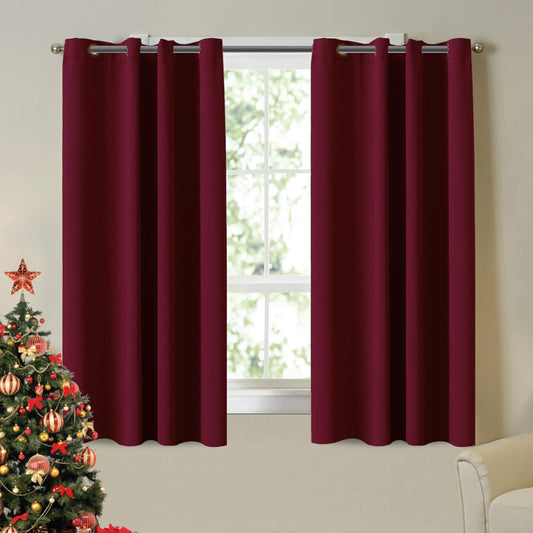 Turquoize Burgundy Bedroom Curtains Blackout Draperies/Panels for Kids Room Thermal Insulated Solid Grommet Blackout Curtains/Draperies for Christmas & Thanksgiving Day, 52x63 Inch, 2 Panels, Burgundy