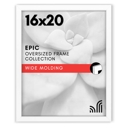 Americanflat 16x20 Poster Frame - White Engineered Wood with Polished Plexiglass - Wide Picture Frame for Vertical or Horizontal Wall Display - Epic Collection - White