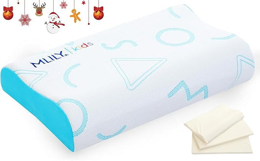 MLILY Kids Pillow for Sleeping, Adjustable Kids Memory Foam Pillow for Bed Set, Breathable and Cooling Pillows for Kids Boy Girl, CertiPUR-US Certified, 12x20 Inch, Blue
