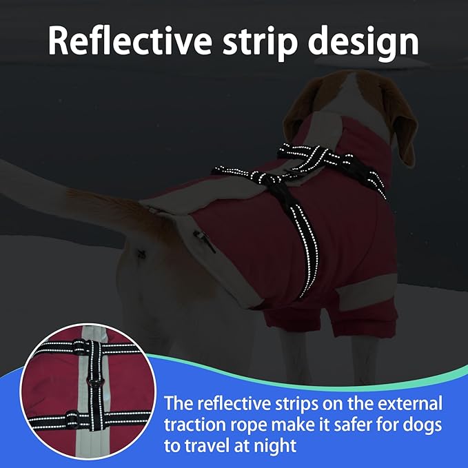 MIGOHI Warm Dog Coat Waterproof Small Dog Jacket with Harness,Reflective Fleece Snowsuit for Dogs,Windproof Puppy Coats with Legs for Cold Weather,Adjustable Pet Clothes for Puppies,Xs,Pink