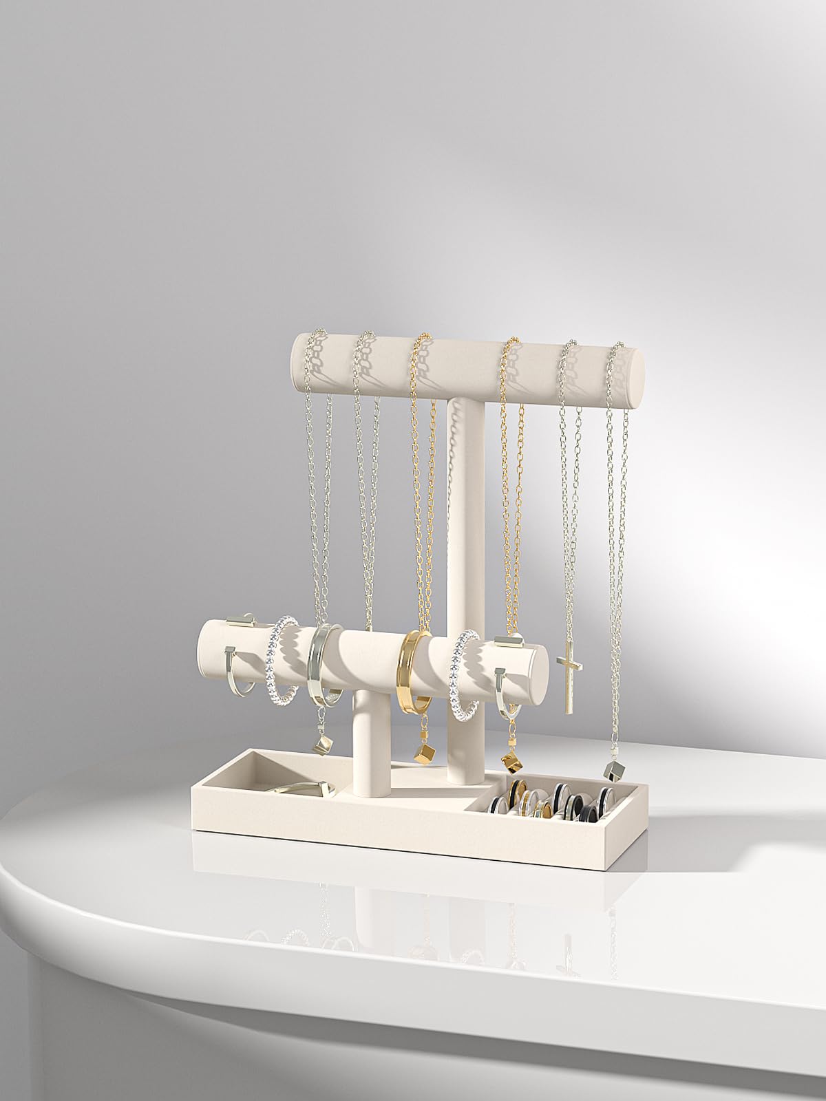 Ausalivan Bracelet and Necklace Holder,Velvet Jewelry Necklace Display Organizer Stand,bracelet Holder for Selling,Bracelet and Necklace Storage Tree (Style 2（Beige）)
