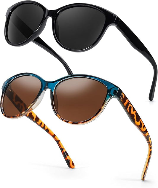 Myiaur Polarized Sunglasses for Women, Trendy Cat Eye Sun Glasses UV400 Protection Classic Retro Shade 2 Pack