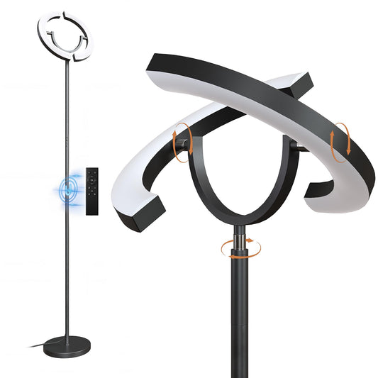 SIBRILLE 30W LED Floor Lamp, 350° Rotating Reading Standing Lamp with Remote Control, Stepless Dimmable 3000K-6500K Modern Tall Lamp for Living Room Bedroom Office