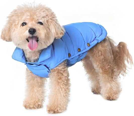 SPACE LION Dog Puffer Jacket, Down Winter Coat, Durable Outdoor Coat for Cold and Windy Conditions, Lightweight & Adjustable Fit Coats for Small Dogs, (Alaskan Blue, Size 8 Gift Box)
