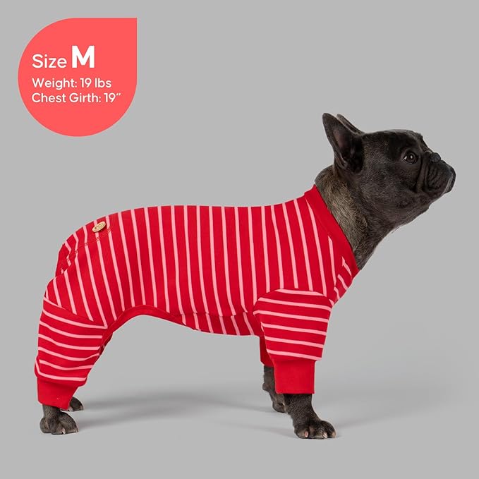 KYEESE Dog Pajamas, Striped Velvet Fleece Pet Jumpsuit, 4 Legs PJS Soft Doggie Jammies, Stretchable Dog Pajamas Pet Costumes, Comfortable Sleepwear for Small Dogs,Red Striped, X-Large