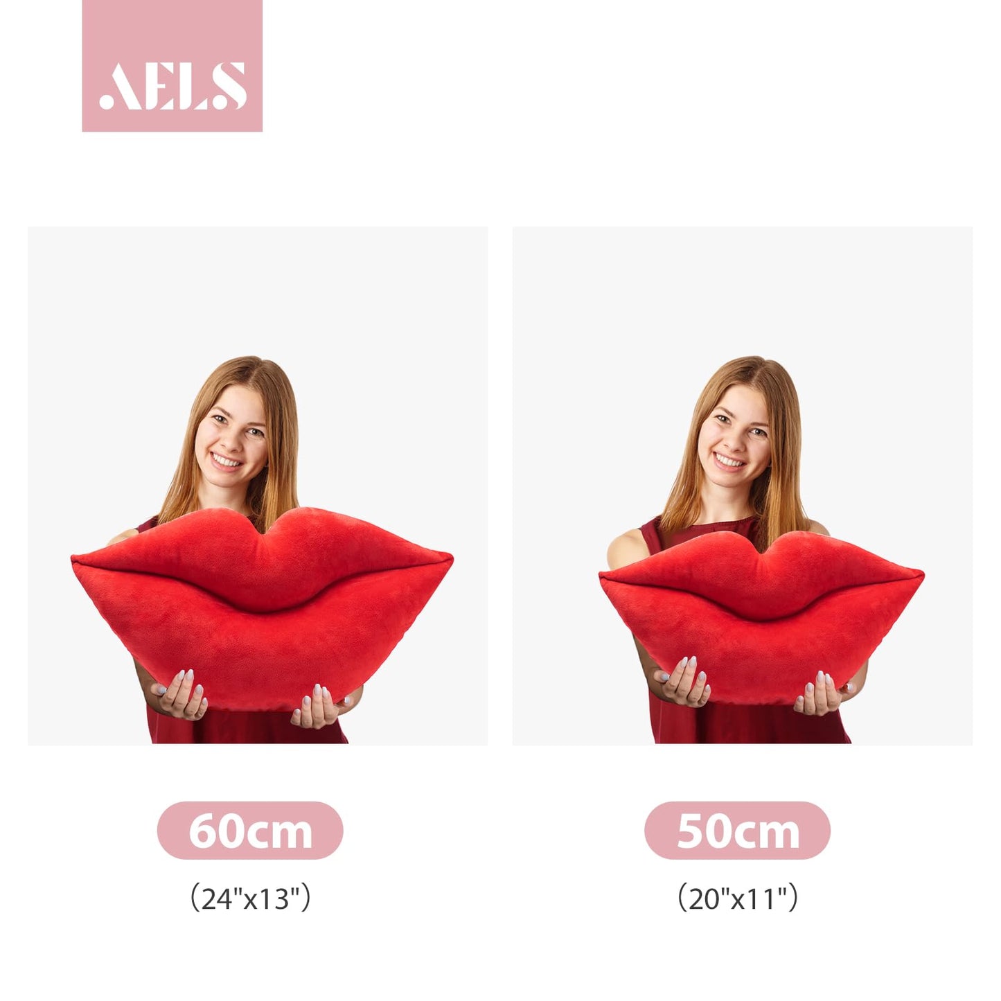 AELS 3D Large Lips Throw Pillows Smooth Soft Velvet Decorative Throw Pillows Love Pillows Cute Pillow Set of 2 for Couch Sofa Bed Living Room Bedroom, Red