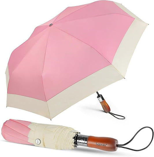 Lejorain Compact Golf Umbrella Large - 54inch Travel Big Portable Automatic Folding Umbrella Windproof for Men Heavy Duty 210T Dupont Teflon Coated Umbrella for Rain