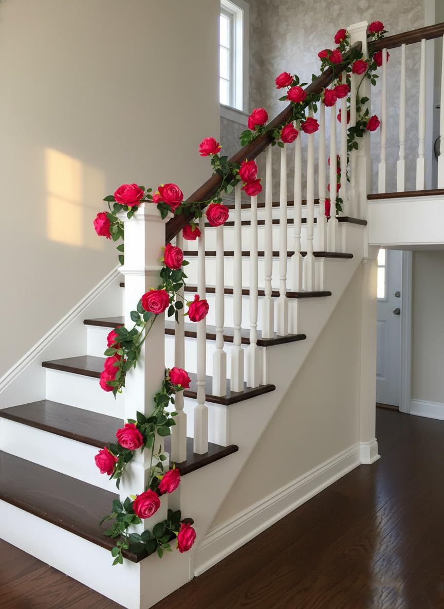 zhixinyue Bendable Artificial Flower Garland Faux Rose Vine Hanging Floral Garland for Wall Decor Trellis Fence Home Room Garden Wedding Decoration(Fuchsia, 2pcs)