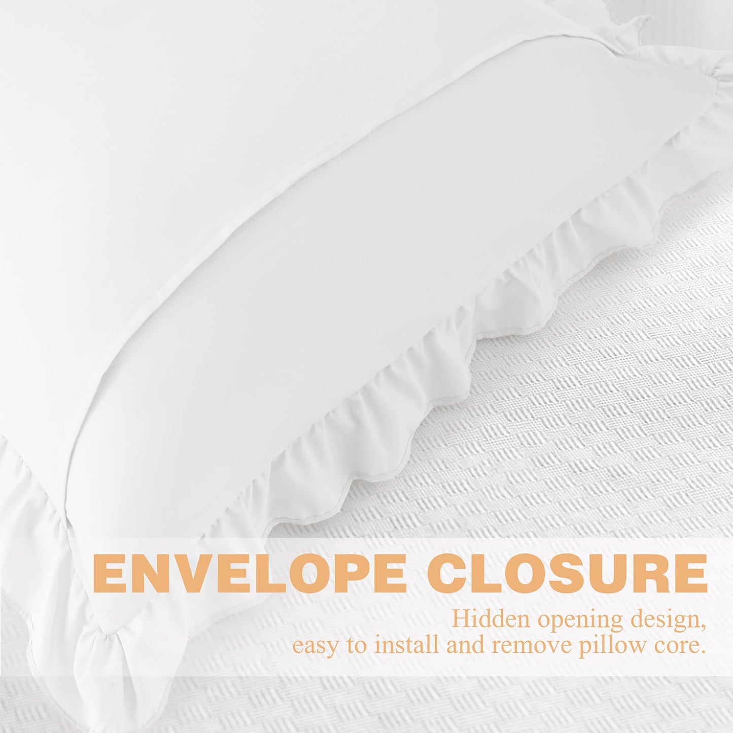 KKJIAF Ruffle Pillow Cases 24x24 Inches, White Square Ruffled Pillow Covers Set of 2, Microfiber Wrinkle Resistant Pillow Shams with Envelope Closure for Sofa Bed Living Room