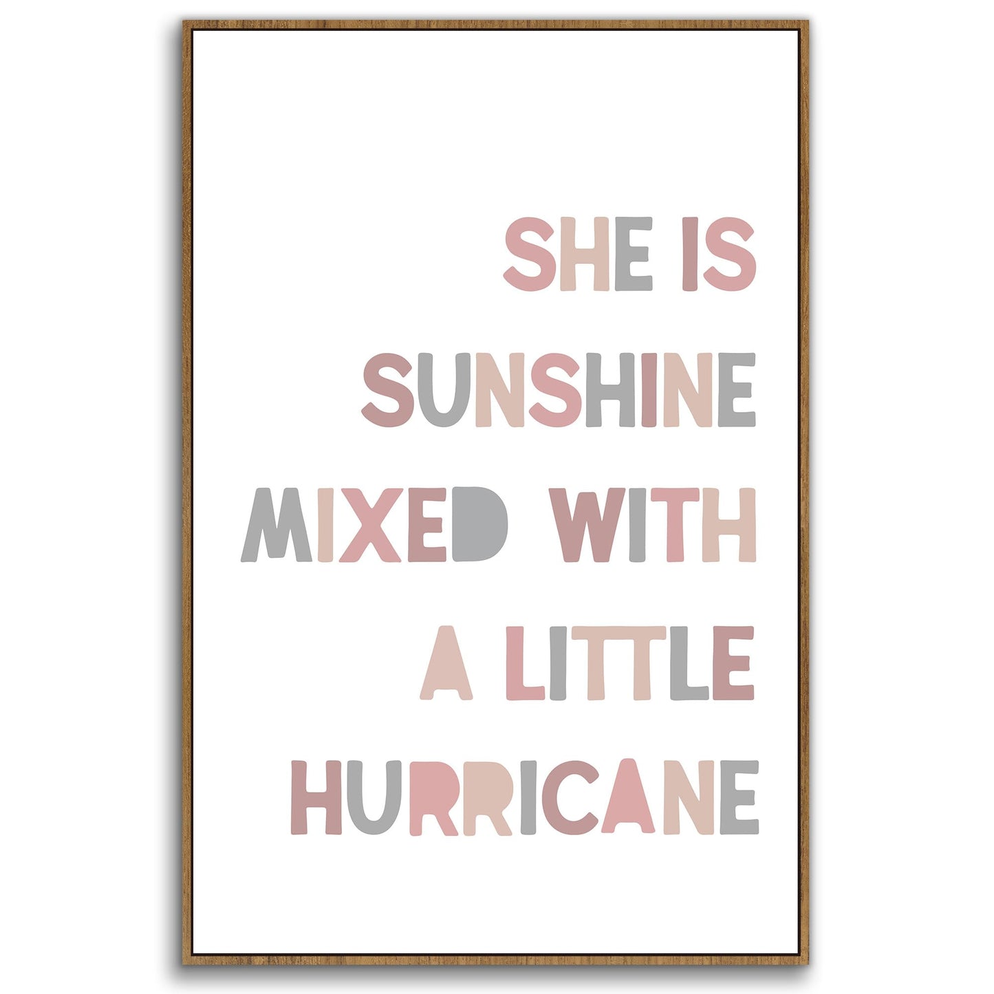 PHAMTE Girls Bedroom Wall Art Framed,She is Sunshine Mixed with a Little Hurricane Girly Room Wall Art Decor, Sunshine Boho Print Framed Canvas Painting Dorm Bedroom Nursery Playroom Decor 16x24in