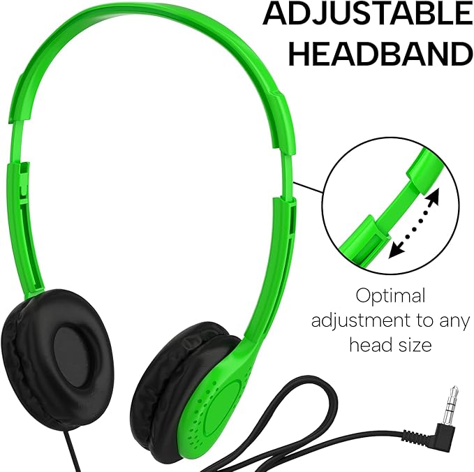 Maeline Bulk Classroom Student Headphones On Ear Stereo Headphones Adjustable Band & Faux Leather Cushions for Kids Online Learning, Library, School, Travel - 3.5mm Plug - 50 Pack - Multi Colors