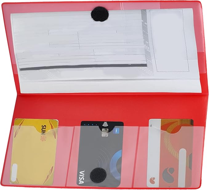 Andalus Auto Registration & Insurance Card Holder Pack of 1, Waterproof Essential Car Registration Holder with Hook & Velcro Closure, Perfect for Every Vehicles Glove Boxes (Red - 9.5" x 5.15")