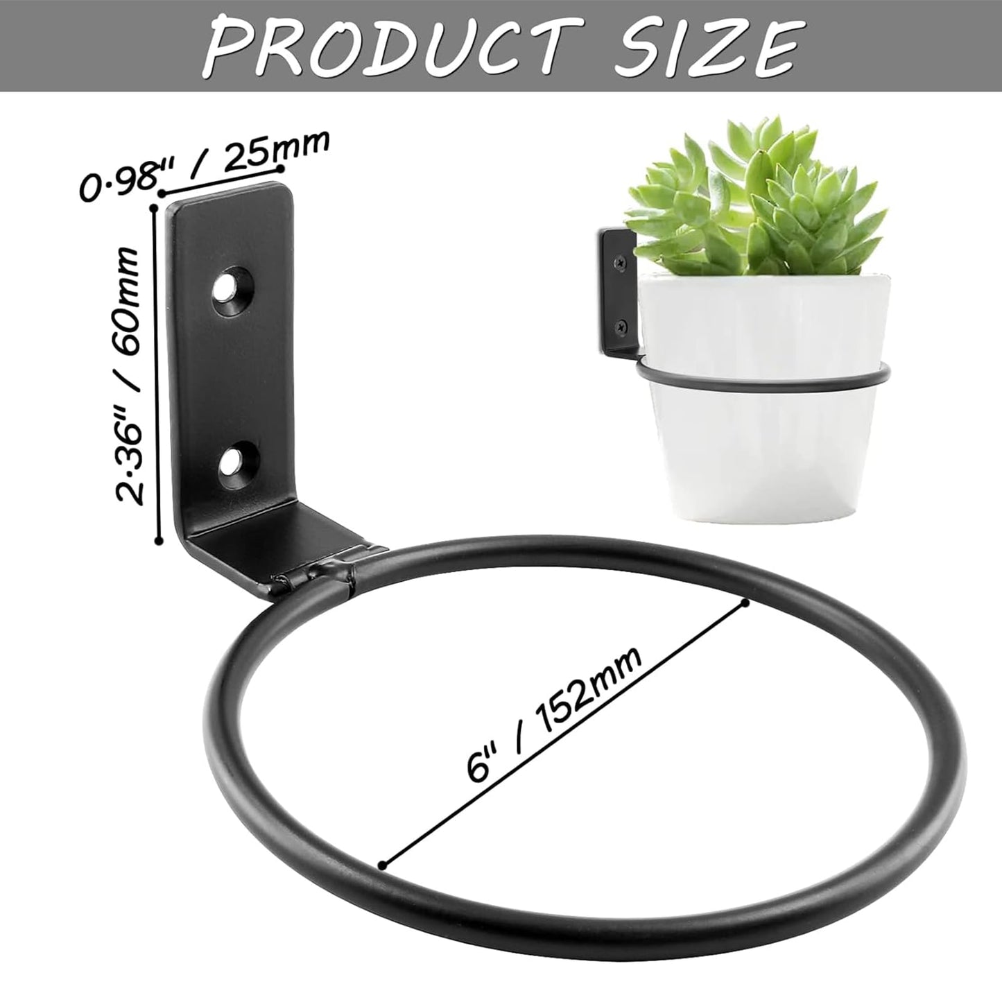Jiozermi 6 Pack 6 Inch Flower Pot Holder Ring, Wall Mounted Metal Planter Hanger, Matte Black, Iron