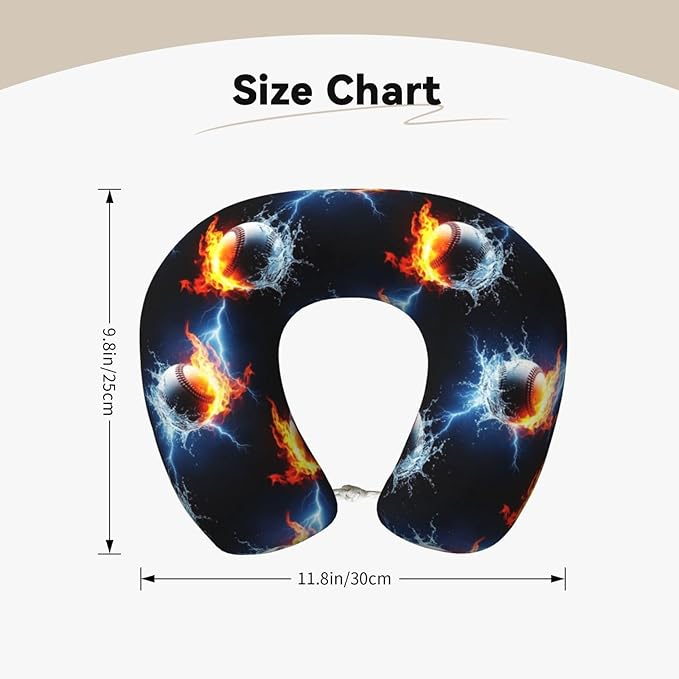 Travel Pillow for Boys and Girls, Comfortable Neck Chin Head Support Cushion Ice Water Fire Lightning Baseball Ball, Comfortable for Airplanes Car Sleeping Rest
