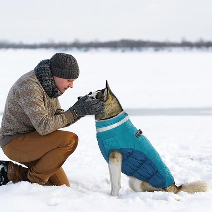OUOBOB Winter Dog Coat,Large Dog Jacket,Waterproof Pet Jacket with Back Zipper,Pet Coat with Harness Built in,Warm Dogs Coat with Fleece Lined,Snow Jacket Clothes French Bulldog Shiba Inu,L