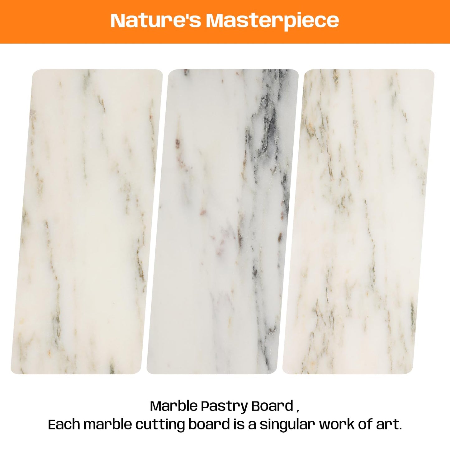 Adolif White Marble Cutting Board, 16x20 Inch Marble Pastry Board With Non-Slip Feet For Cheese, Charcuterie, Dough, Chocolate, Dessert, Pack Of 1 Piece