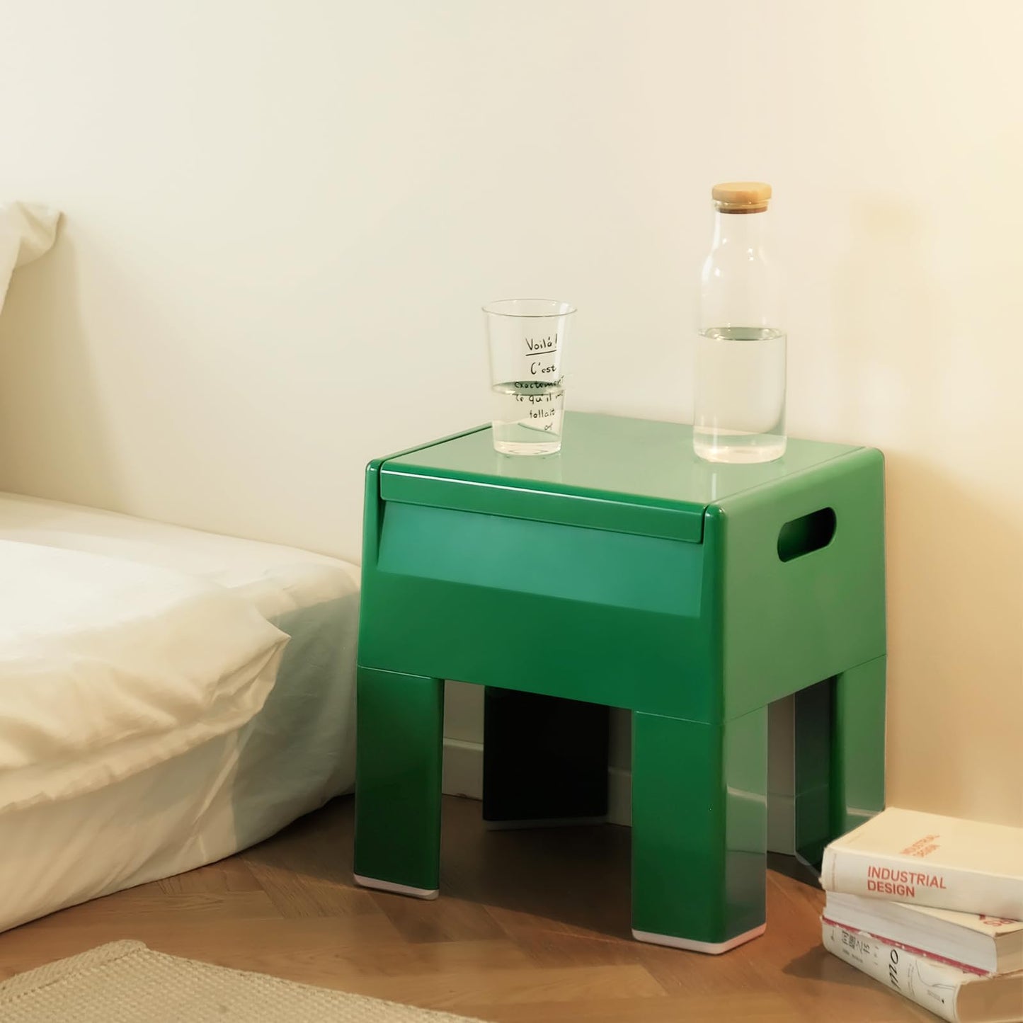 Permory Colorful Plastic Nightstand, Easy-to-Assemble Side Table with Storage (Green)