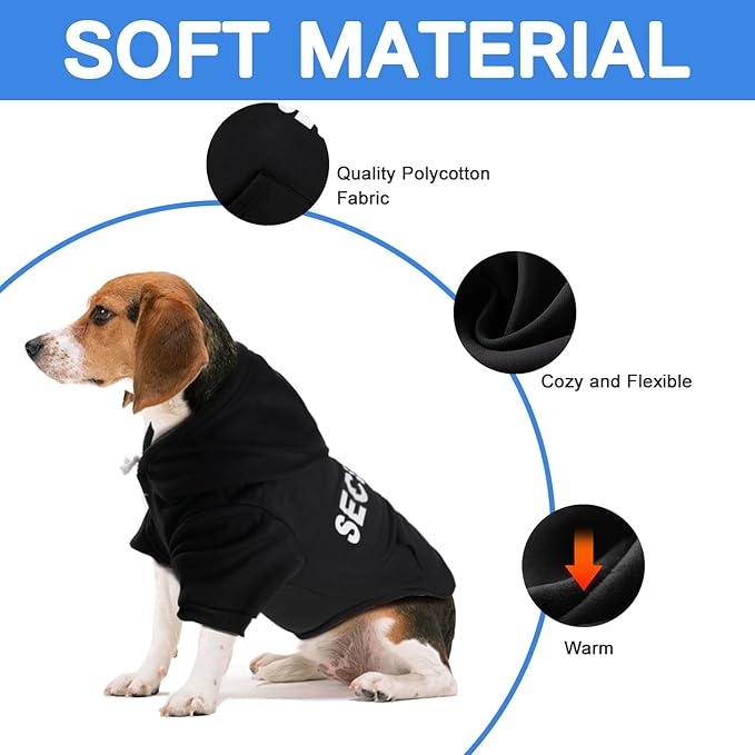 BAOBICUTE Dog Basic Hoodie Soft Dog Clothes Cold Weather Sweaters for Medium Large Dogs Cozy Fabric Warm Sweatshirt with Leash Hole (Security, Small)