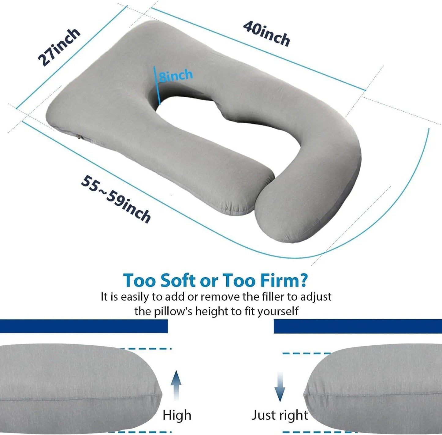 Pregnancy Pillows for Sleeping, U Shaped Full Body Maternity Pillow for Pregnant Women with Removable Cooling Cover, Support for Back, HIPS, Legs, Belly, 57 Inch, Grey
