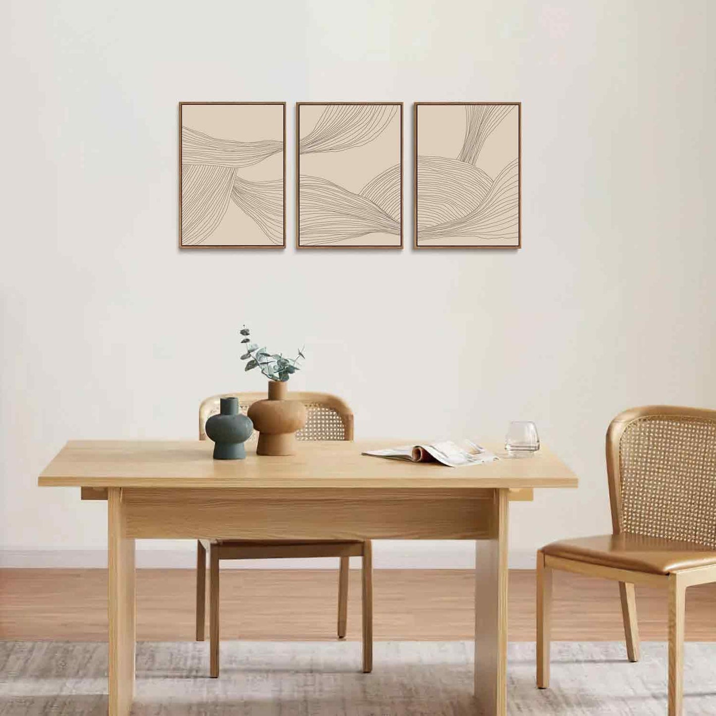 myusuar 3 Piece Large Modern Abstract Canvas Framed Wall Art For Living Room, Beige Minimalist Wall Art Decor Posters Prints For Bedroom Office, 12x16in