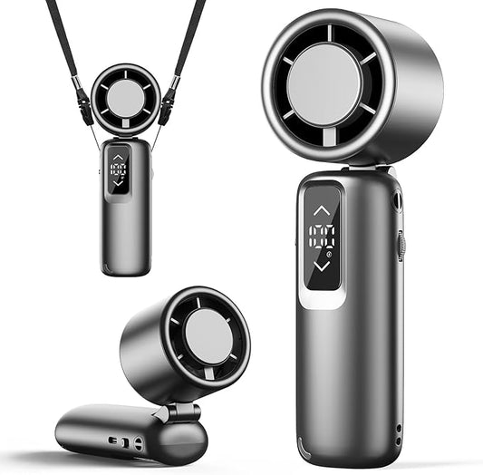 Guirngou Portable Handheld Turbo Fan, 1-100 Gear Wind, Battery Operated, Up to 23 Working Hours, 3 IN 1 Personal Fan with Air Turbo Tech, Cooling Essentials for Indoor/Outdoor(Grey)
