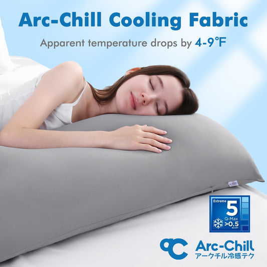 Avolare Cooling Body Pillow Cases 1 Pack,Arc-Chill 3.0 Cooling Body Pillow Cover for Hot Sleepers with Zipper(Q-Max>0.5), Soft Silky 20" x 54" Summer Long Pillow Cases for Hair and Skin- Grey