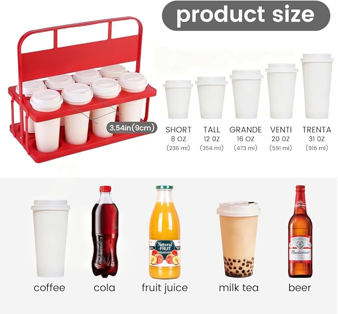 musbus Reusable Drink Carrier with Handle for Delivery Drivers, Portable Cup/Coffee Holder Accessories for Delivery, Foldable Drinks Caddy with Tray, Car Durable Plastic Festive Bottle, Vacation