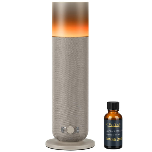 Waterless Diffuser with Fabric-Wrapped Design, OliveTech Cold Air Scent Diffusers for Home & Office, Hotel Collection Diffuser, Adjustable Intensity, Ambient Light, 1 x 30ml Essential Oil Included