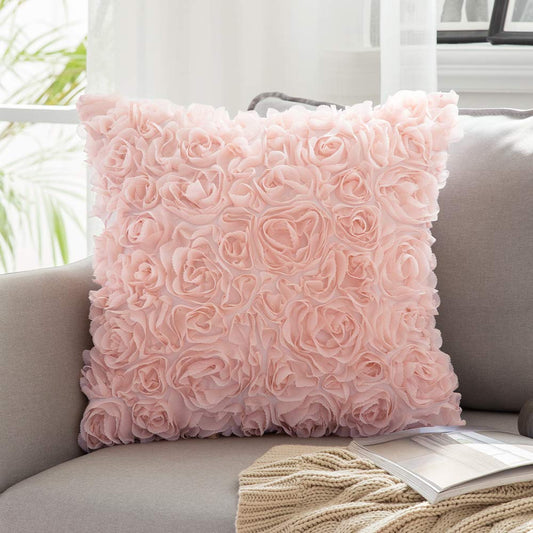 MIULEE 3D Rose Flower Pillow Cover Decorative Spring Floral Romantic Stereo Chiffon Aesthetic Solid Pillowcase for Girl Bedroom Living Room Decor 12x12 Inch Peach Pink