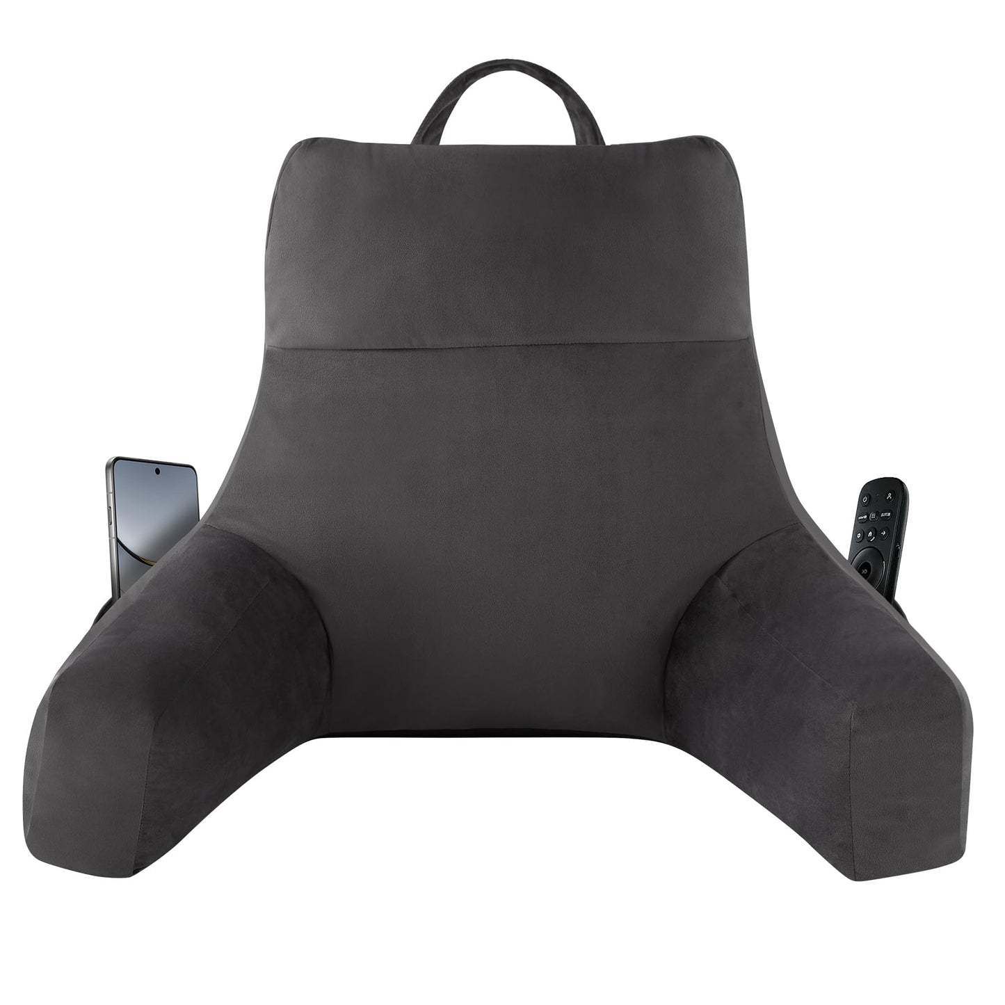 IPYNBAP Back Pillow for Bed Sitting up, Reading Pillow for Sitting in Bed Adult, Back Support Pillow, Memory Foam Sit up Lounge Backrest Pillow with Arms for TV, Couch, Chair, Dorm, 18 Inch, Grey