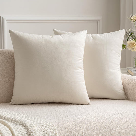MIULEE 24x24 Inch Euro Sham Velvet Pillow Covers, Set of 2 Large Square Decorative Pillows -Cream White Super Soft for King Bed, Sofa, Couch, Accent Chairs with Hidden Zipper