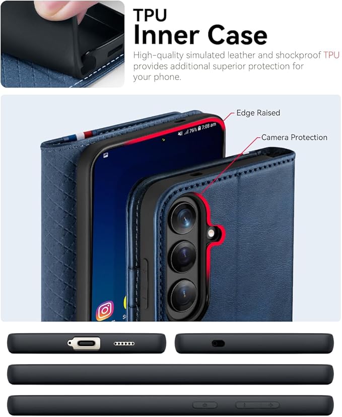 OCASE Compatible with Galaxy S25 Plus Wallet Case, PU Leather Flip Folio Case with Card Holders RFID Blocking Kickstand [Shockproof TPU Inner Shell] Protective Phone Cover 6.7 Inch 2025, Spliced Blue