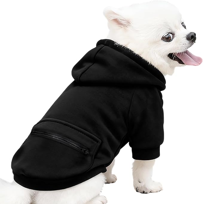 Jecikelon Winter Dog Hoodie Sweatshirts with Pockets Warm Clothes for Small Dogs Chihuahua Coat Puppy Custume Clothing (Large, Y02-Black)