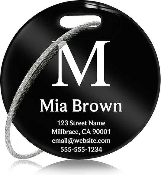 Customized Stainless Steel Luggage Tags: Personalize Your Suitcases, Backpacks, and Bags with Your Text (Black)