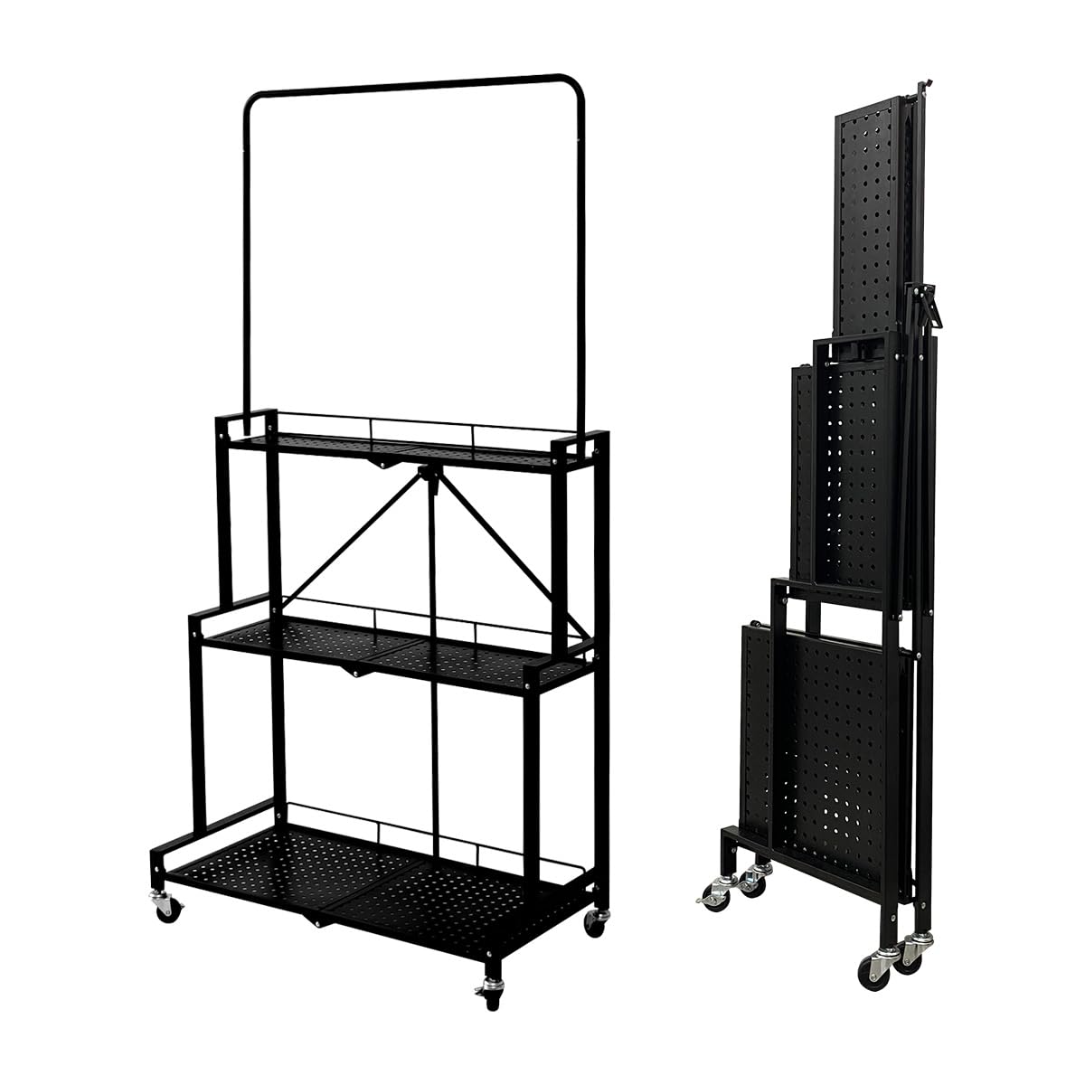 lumizone Foldable 4-Tier Plant Stand With Wheels Indoor Outdoor Black