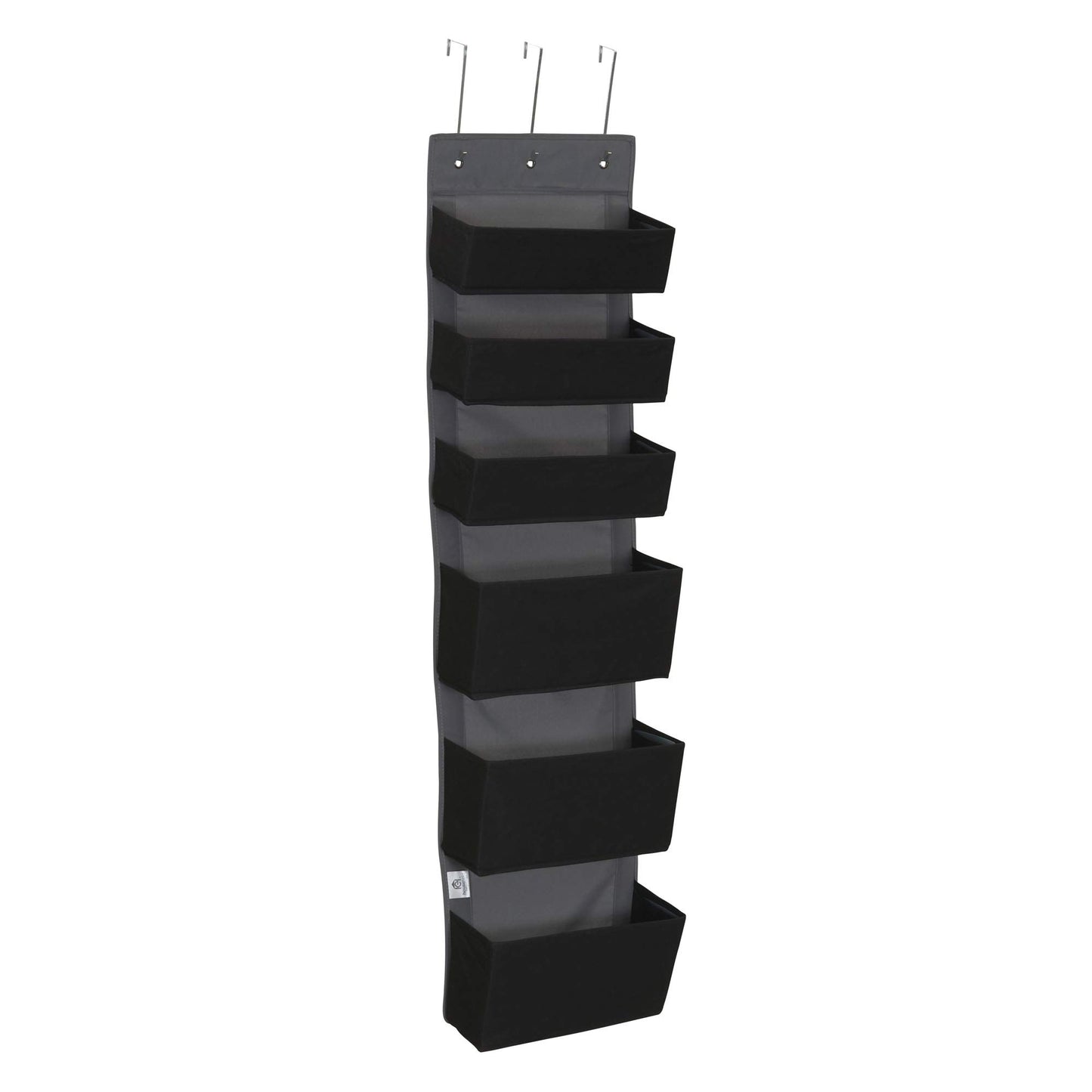 Household Essentials 6 Pocket Over‑The‑Door Organizer in Non‑Woven Fabric with Reinforced Siding, Foldable Storage, Black