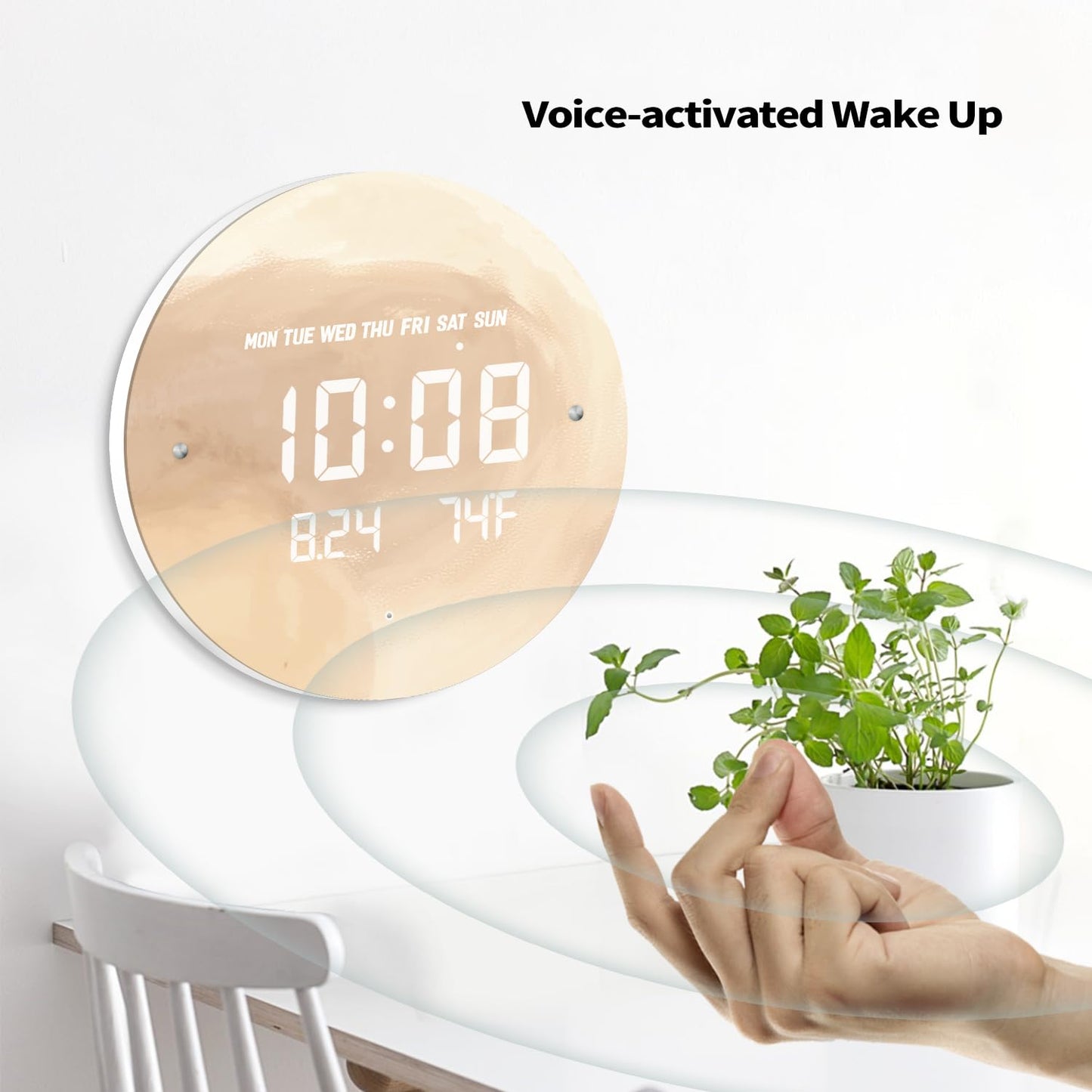 SCOAGE Digital Moon Wall Clock with Temperature/Time/Date, 12'' Modern Led Wall Clock Battery Operated, Smart Dimming, Large Display Decorative for Bedroom/Office/Kitchen
