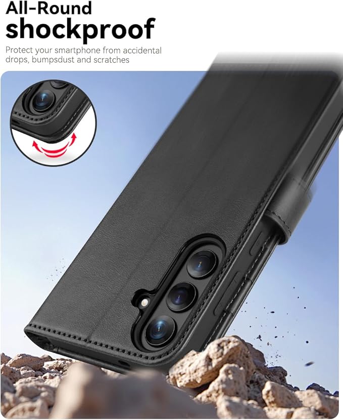 OCASE Compatible with Galaxy S25 Plus Wallet Case, PU Leather Flip Folio Case with Card Holders RFID Blocking Kickstand [Shockproof TPU Inner Shell] Protective Phone Cover 6.7 Inch 2025, Graphite