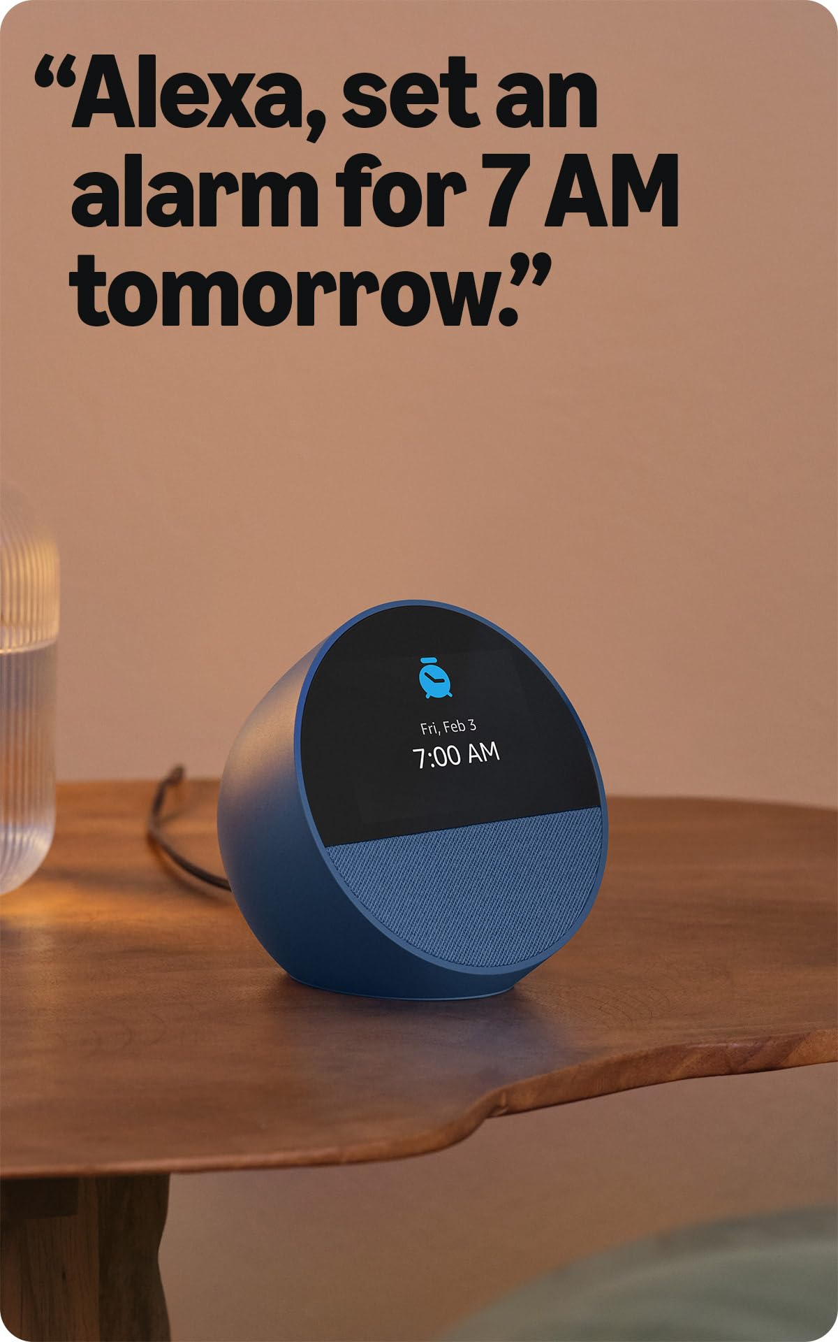 Amazon Echo Spot (newest model), Great for nightstands, offices and kitchens, Smart alarm clock, Designed for Alexa+, Ocean Blue