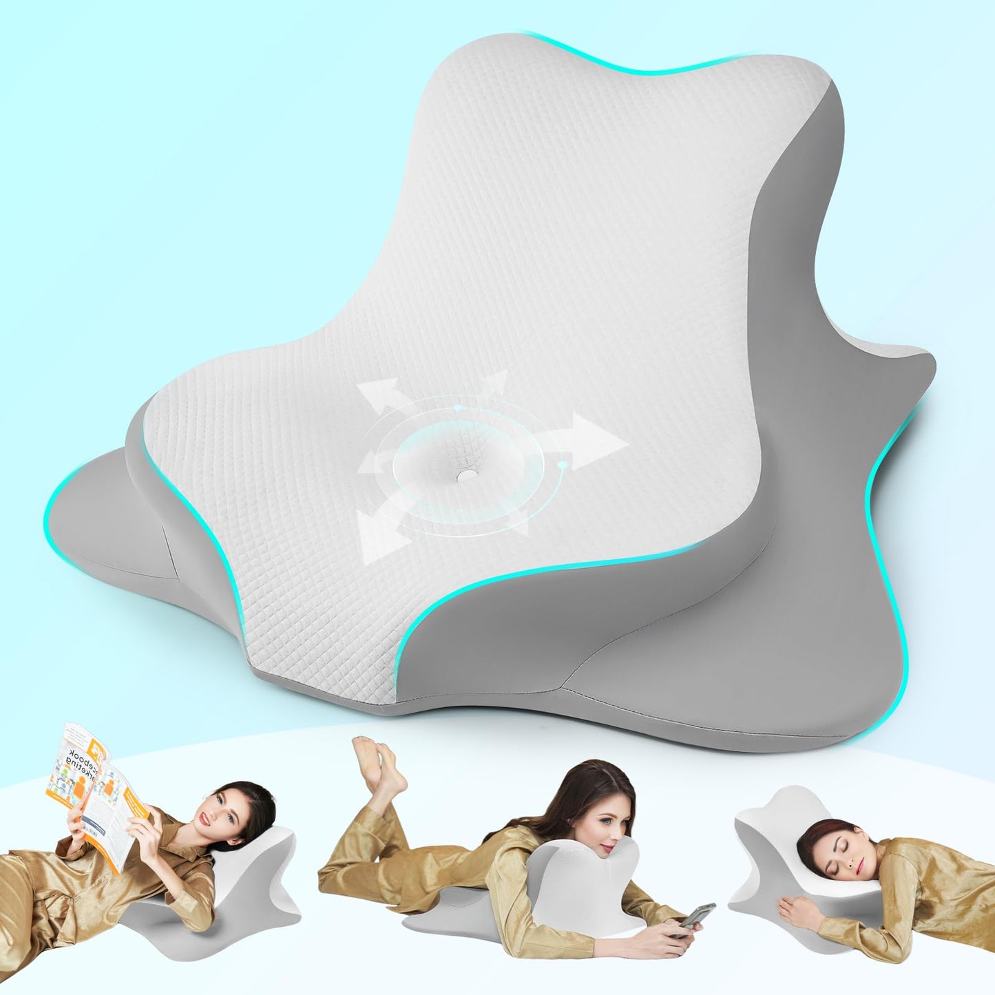 WOGAHEV Reading Pillow for Bed, Lying, Leaning and Prone, Ergonomic Memory Foam Bed Wedge Pillow for Headboard, Chin & Back Support Pillows on Bedrest Couch Floor- Off-White